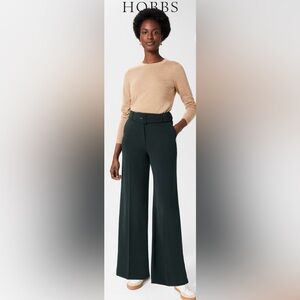 HOBBS LONDON Drew Wide Leg Pants Deep Pine Green Buckle Business Trouser Size 6